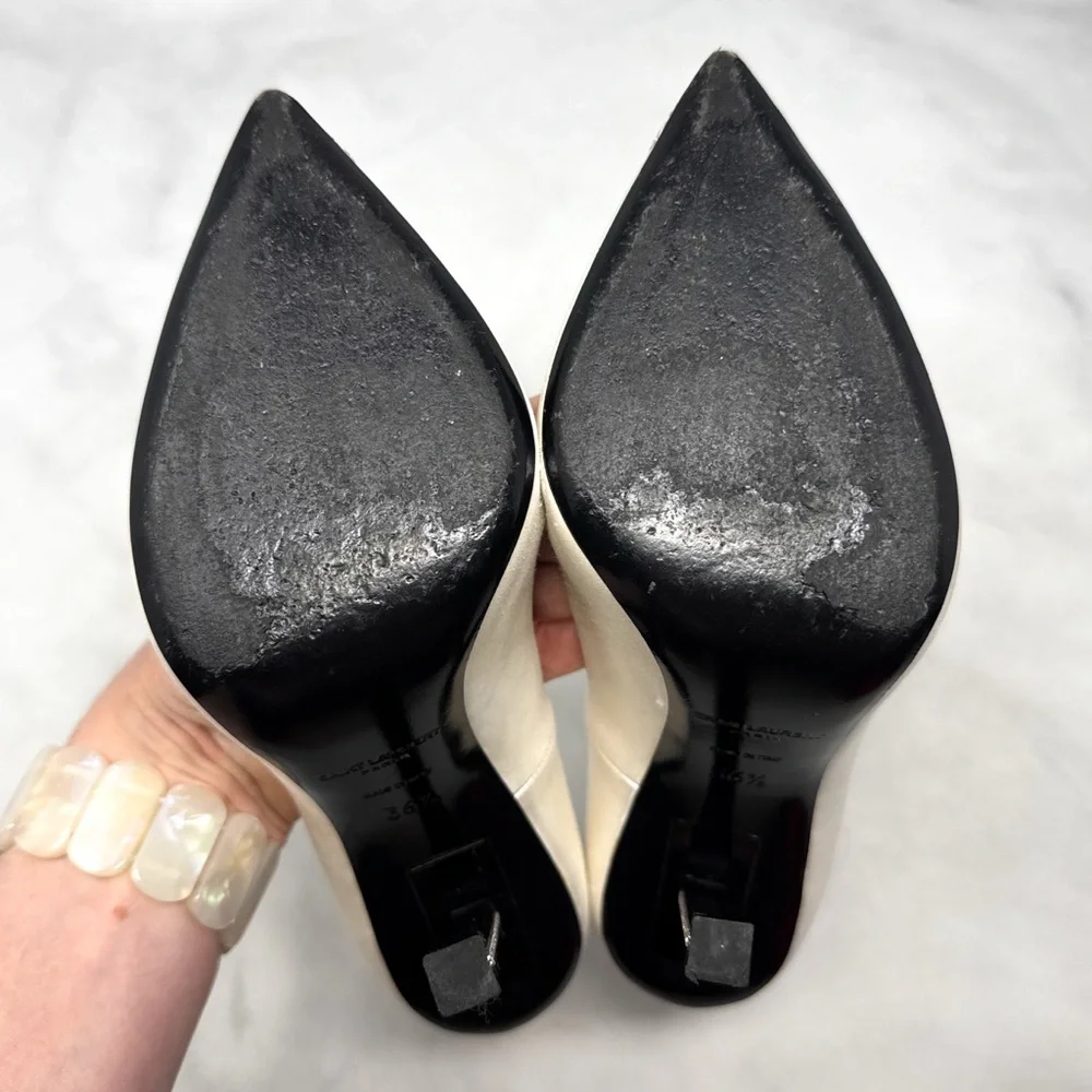 Saint Laurent Tower 110 Strass Embellished Silk Satin Pointed Toe Pump Heel 36.5